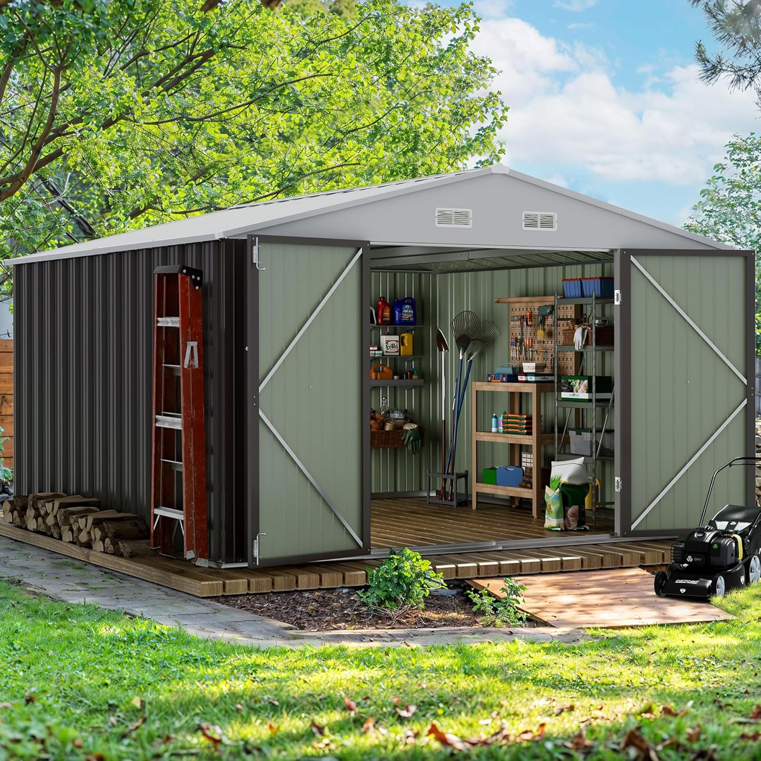 Devoko Outdoor Storage Shed 5 x 3 FT Lockable Metal Garden Shed Steel Anti-Corrosion Storage House with Single Lockable Door for Backyard Outdoor Patio