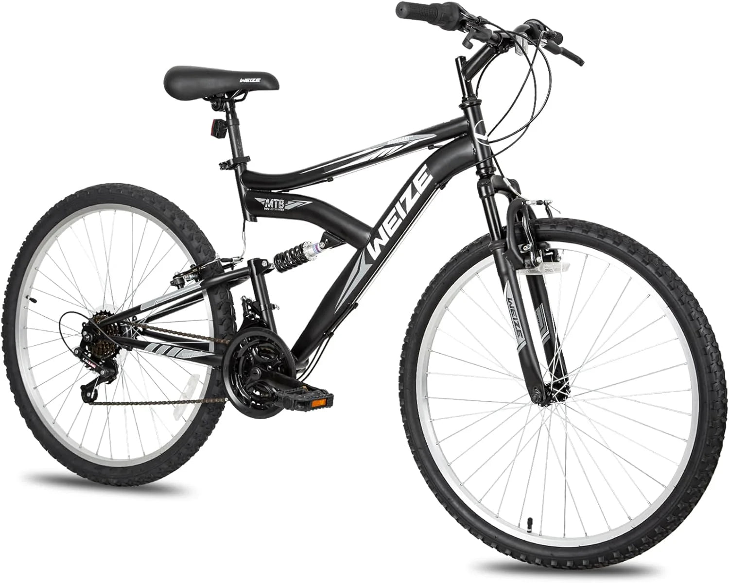 WEIZE Mountain Bike, 26 27.5 inch Outdoor Hybrid Bikes,18-Speed/High-Carbon Steel/Dual Full Suspension, Adjustable Ergonomic Seat for Men Women Adult, MTB Bicycle with Suspension Fork,Sleek Colors