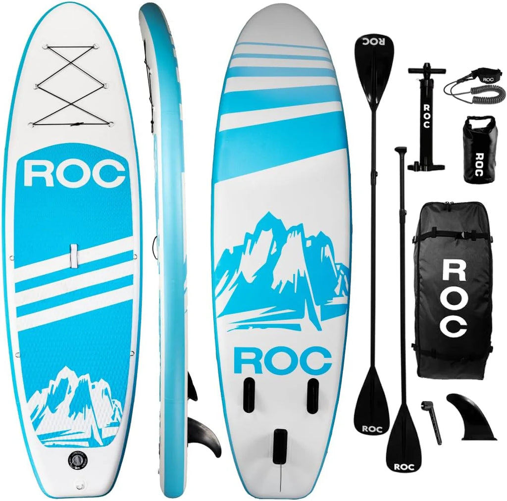 Roc Inflatable Stand Up Paddle Board with Premium SUP Paddle Board Accessories, Wide Stable Design