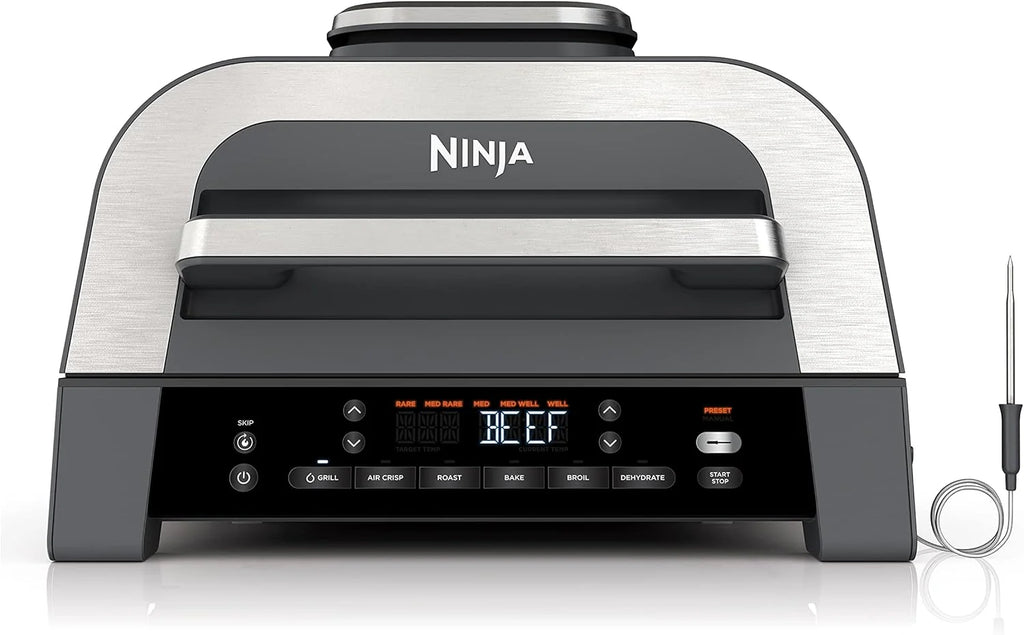 Ninja | Indoor Grill | Foodi | 5-in-1 (Grill, Air Fry, Roast, Bake, and Dehydrate | Fits up to 3lb Roast | Smoke Control System and Dishwasher Safe Parts| Black/Grey | AG301
