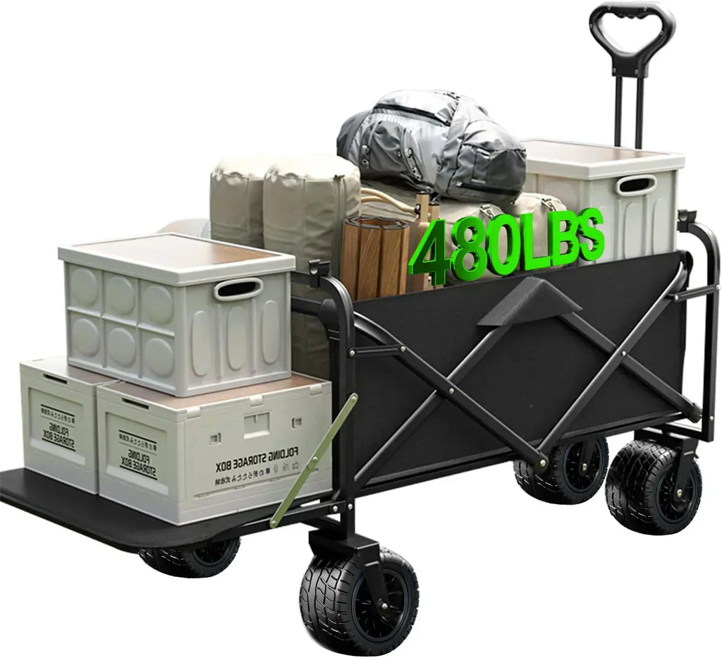 Foldable 4-wheel cart foldable 37 inches long 480 lb capacity heavy-duty beach cart