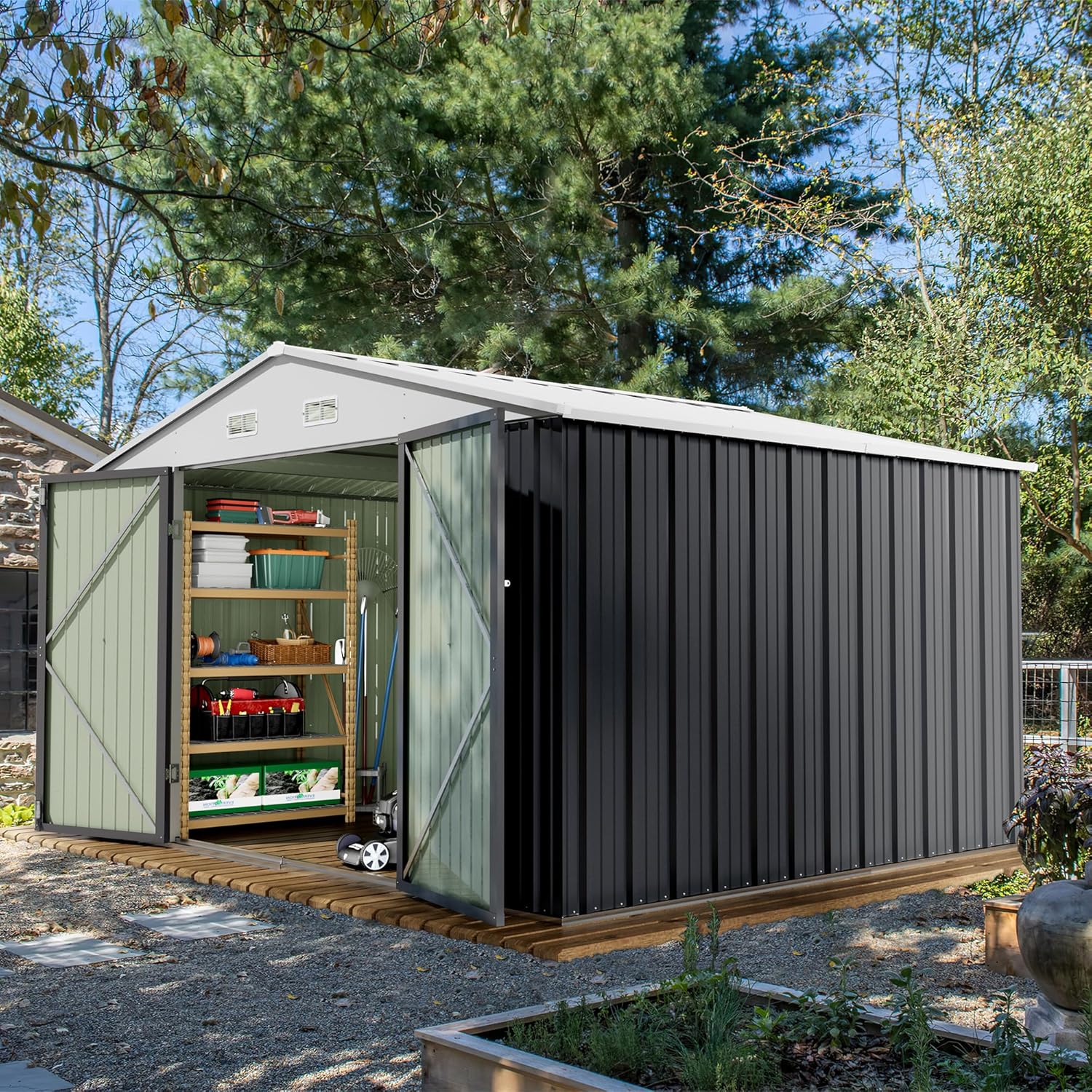 Devoko Outdoor Storage Shed 5 x 3 FT Lockable Metal Garden Steel Anti-Corrosion Storage House