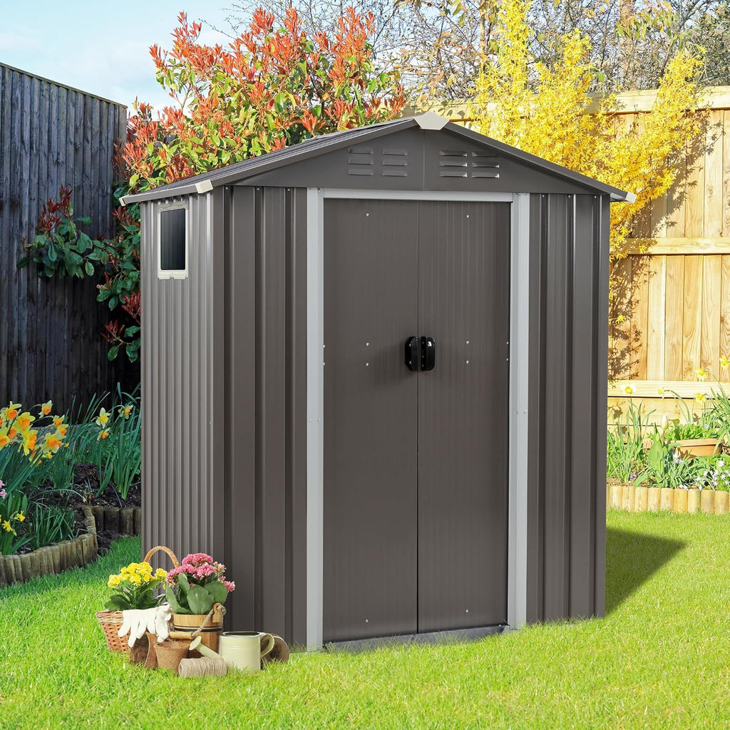 Vongrasig 5 x 3 x 6 FT Outdoor Storage Shed Clearance Metal Garden Shed with Lockable Door