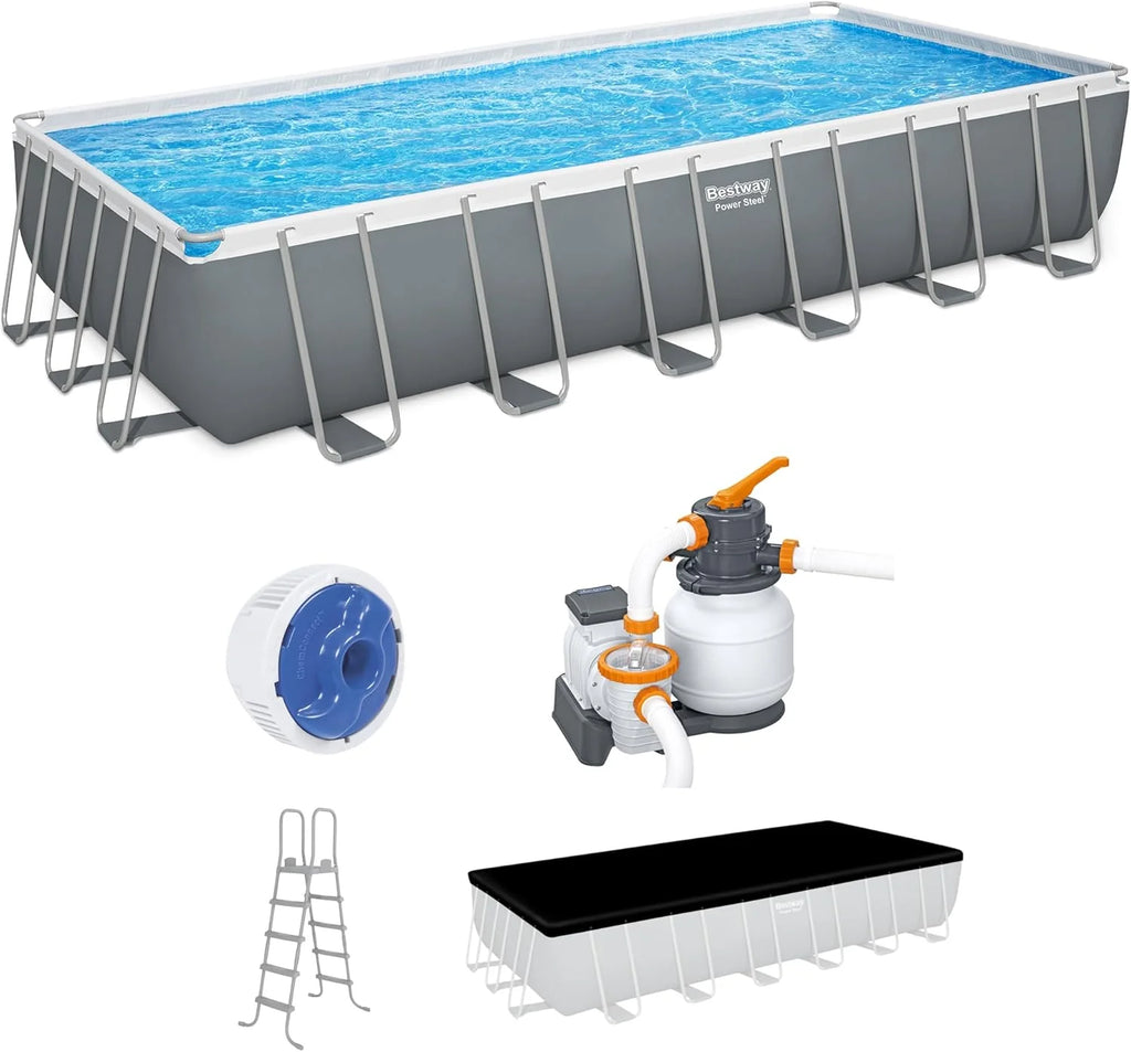 Power Steel 14' x 8'2 x 39.5 Oval Above Ground Pool Set | Includes 530gal Filter Pump, Ladder, ChemConnect Dispener