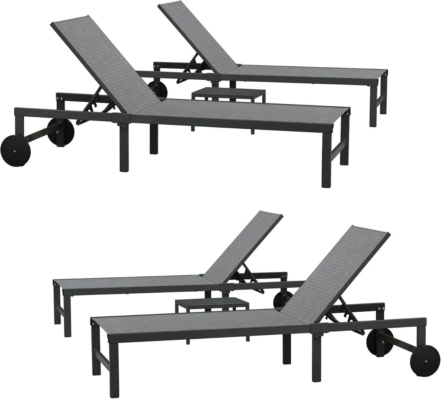 PURPLE LEAF Patio Tanning Lounge Chair Set with Face Down Hole Outdoor Aluminum Adjustable Reclining Chairs Wheels Pillows and Table for Poolside Beach Sunbathing Lounger, Beige
