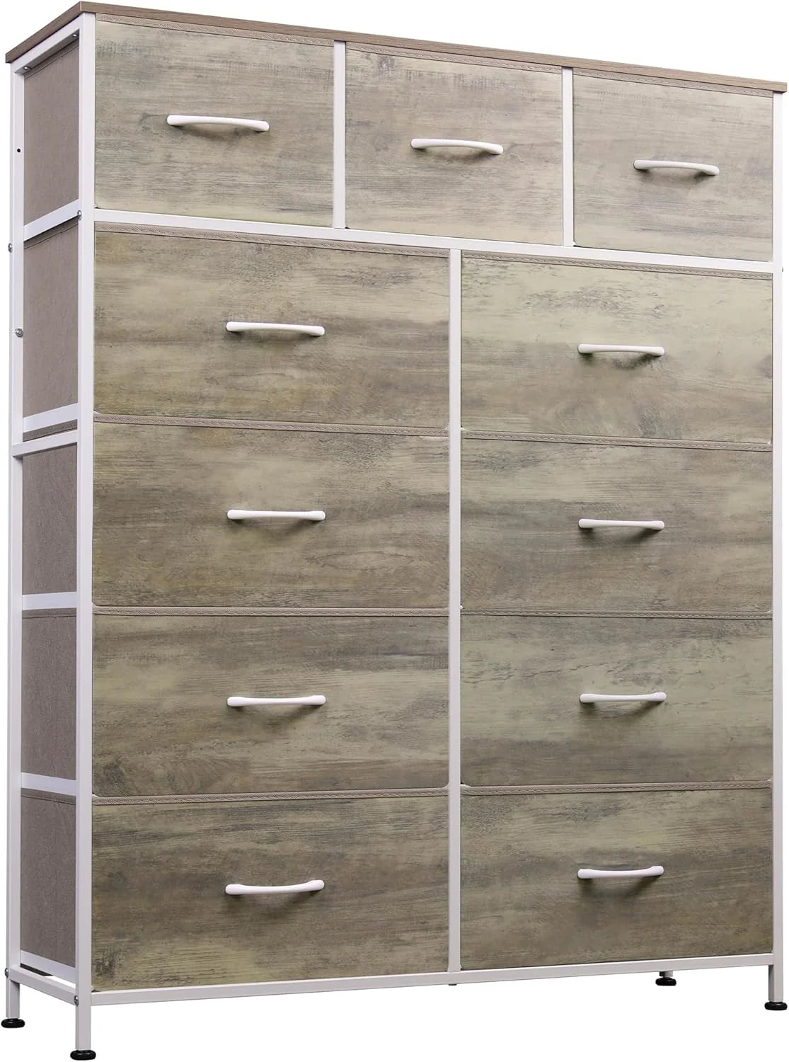 Storage Organizer Unit with 11 Fabric Bins, Storage Drawers Organizer with Steel Frame, Tall Storage Tower Organizaton