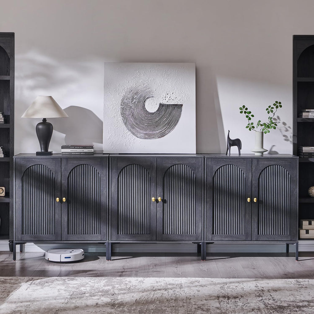 IFGET Modern Buffet Cabinet with Storage 92.63 W Fluted Arched Sideboard Cabinet