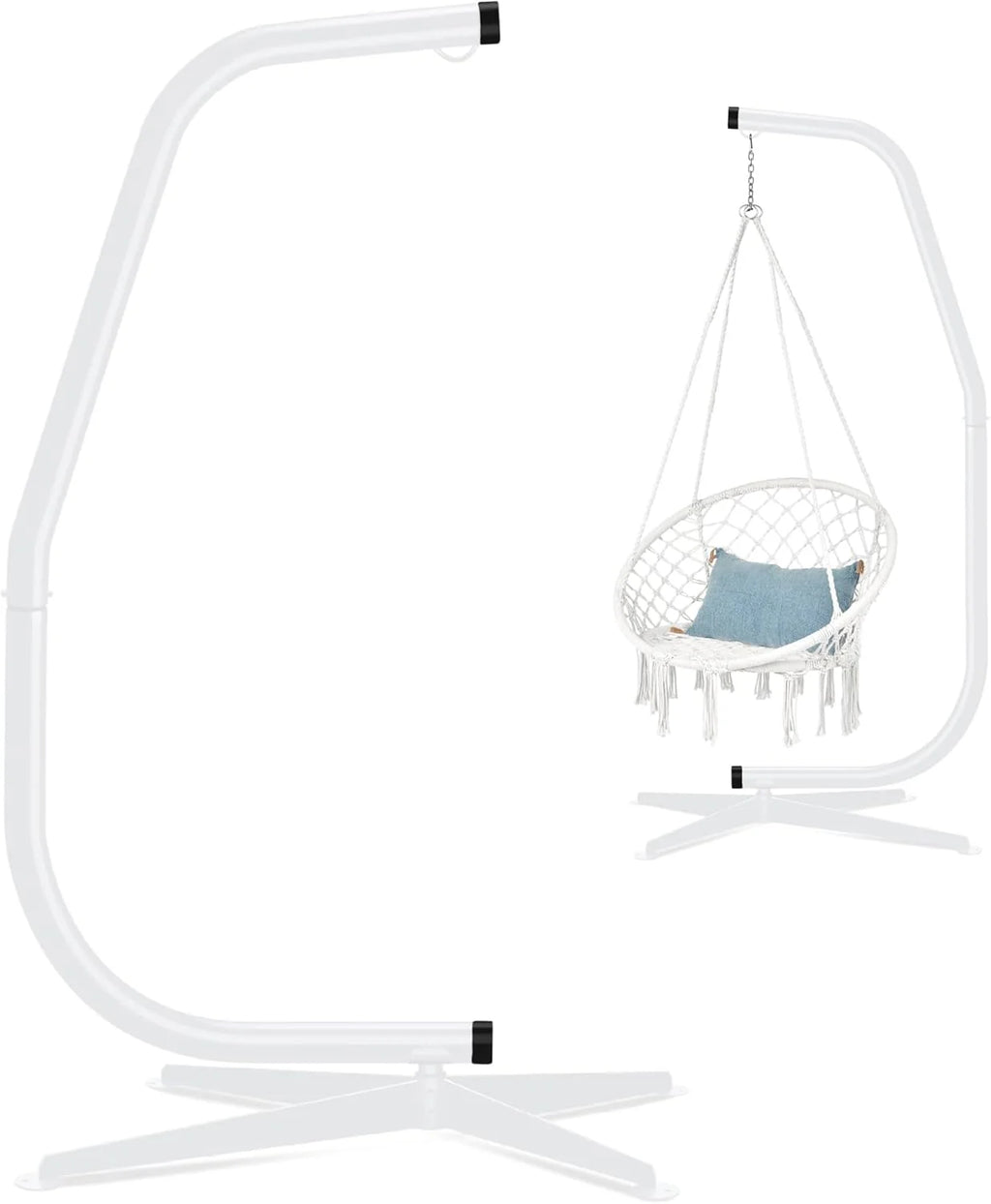 Best Choice Products Metal Hanging Hammock C-Stand for Chair/Weather-Resistant Finish, Offset Base - Stand Only - Black