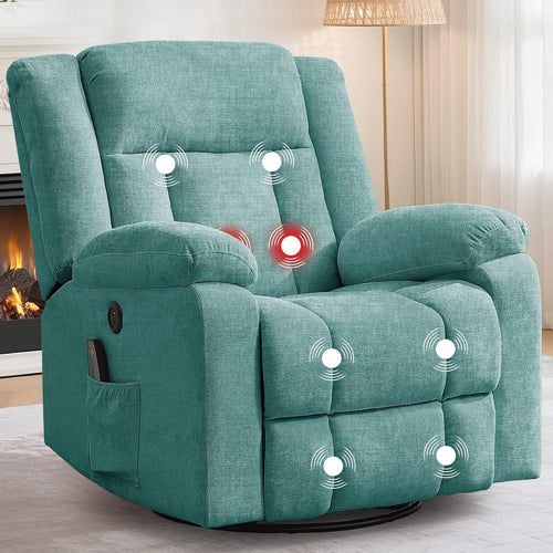 Adult rocking chair, gliding recliner, 360° rotating rocking chair with massage and heating function