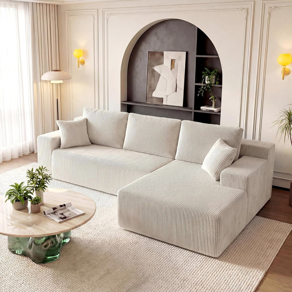 Cloud Sectional Boneless Couches for Living Room, Modular L Shaped Couch with Deep Seat Oversized Right Facing Chaise, Memory Foam Compressed Spineless 3 Seater Sofa for Apartment, Black | No Assembly Required, Deep Seat, Cat-Claw Resistant, High-Res