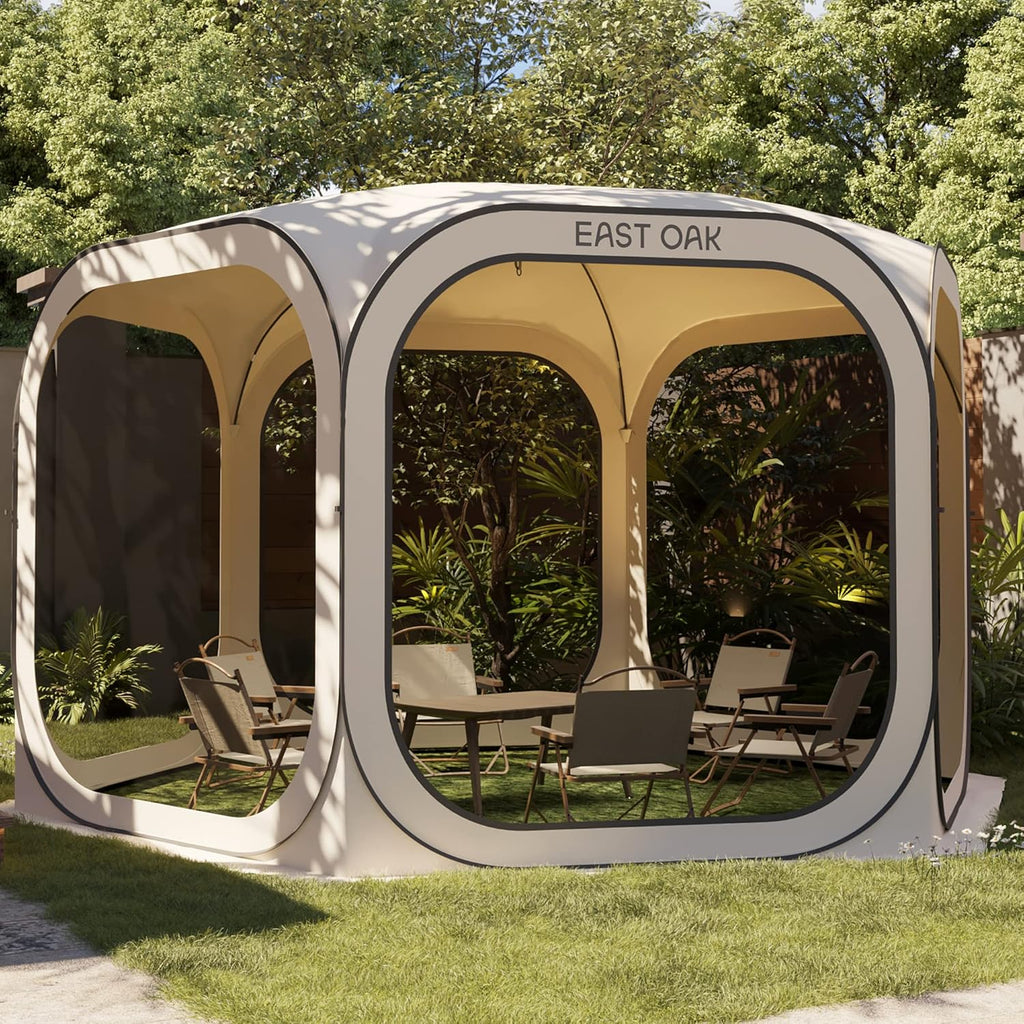 EAST OAK Screen House Tent Pop-Up, Portable Screen Room Canopy Instant Screen Tent 10 x 10 FT with Carry Bag for Patio, Backyard, Deck & Outdoor Activities, Beige