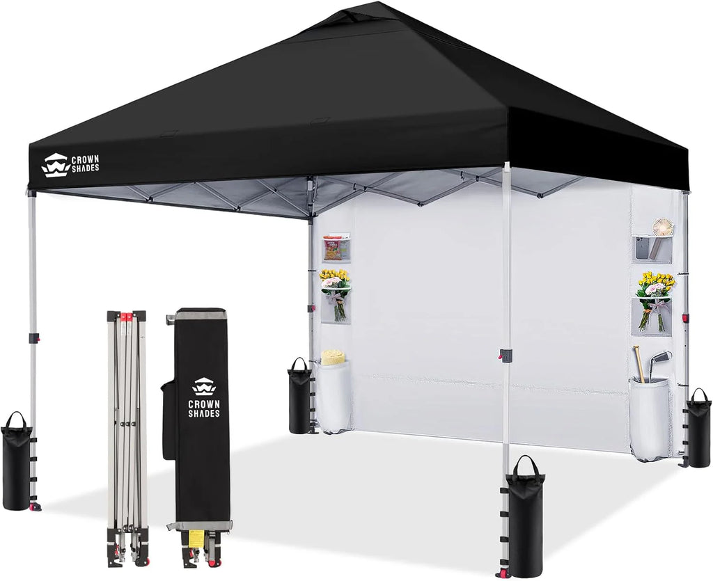 CROWN SHADES Canopy Tent 10x10 Pop Up Canopy Outdoor Shade with Pockets Sidewall, Easy Up Sun Shelter with One Person Set Up Center Lock, Portable Instant Camping Beach Canopy Tents, Purple