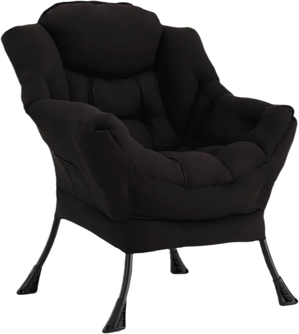Welnow Lazy Chair with Ottoman, Modern Accent Chair with Armrests and a Side Pocket, Leisure Sofa Armchair, Reading Armchair with Footrest for Small Space, Dark Grey