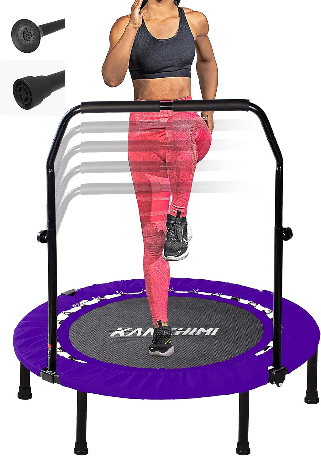 Kanchimi 40 48 Folding Mini Fitness Indoor Exercise Workout Rebounder Trampoline with Handle, Max Load 330lbs