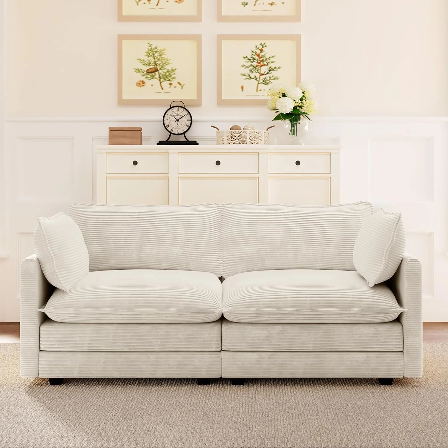 ROWHY Oversized Modular Sectional Sofa with Movable Ottoman, 112 Inch 4 Seat Modern Corduroy Sofa Set, Convertible L Shaped Couch for Living Room and Office, Beige