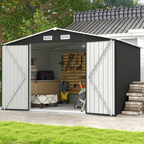 Aoxun 10 x 12 ft Outdoor Storage Shed with Double Hinged Door Utility Garden Shed