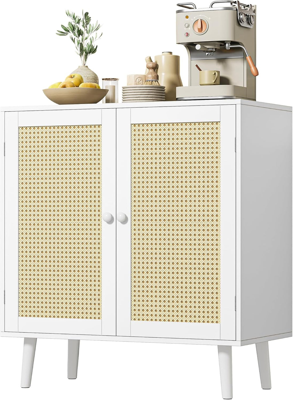 Huuger Buffet Cabinet with Storage Cabinet with PE Rattan Decor Doors Accent Sideboard Buffet