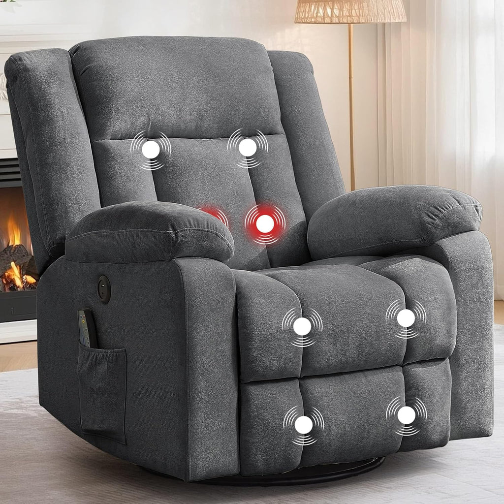 Rocker Recliner, Glider Recliner Chairs for Adults, 360�� Swivel Rocking Chair with Massage and Heating, Nursery Chair