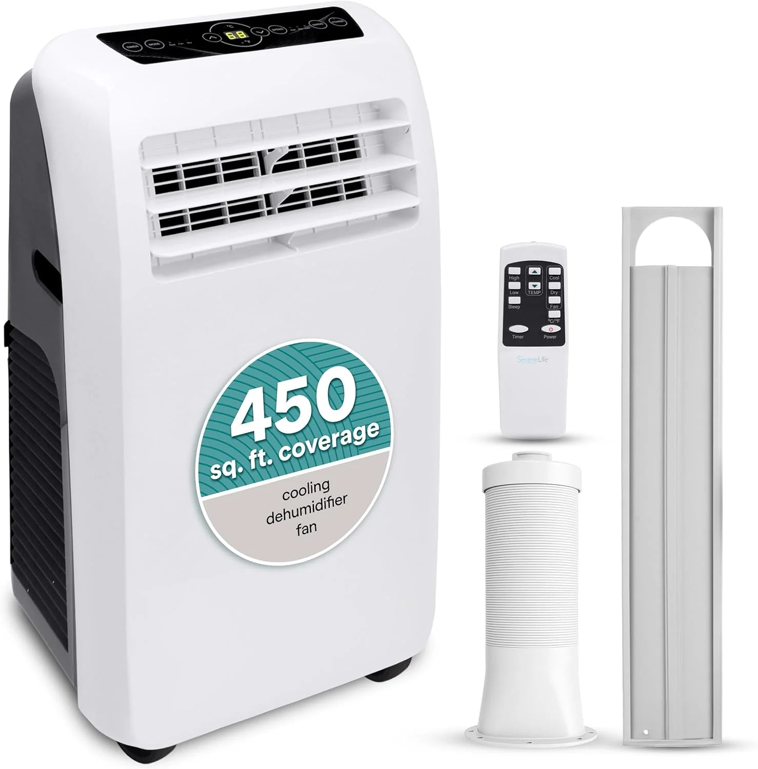 SereneLife Small Air Conditioner Portable 12,000 BTU with Built-in Dehumidifier - Portable AC Unit for Rooms up to 550 sq ft - Remote Control, Window Mount Exhaust Kit