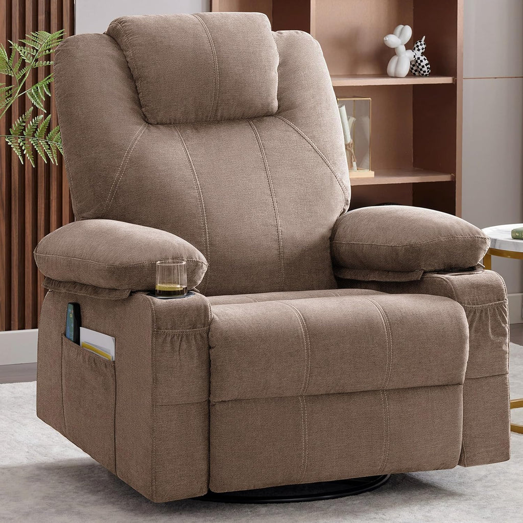 Large Swivel Rocking Recliner with Heating and Massage Function, 360 Degree Swivel Rocking Single Sofa