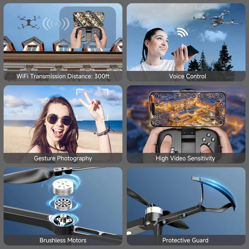 Adult drone with camera, 4K brushless motor drone, suitable for children beginners, FPV foldable remote control quadcopter