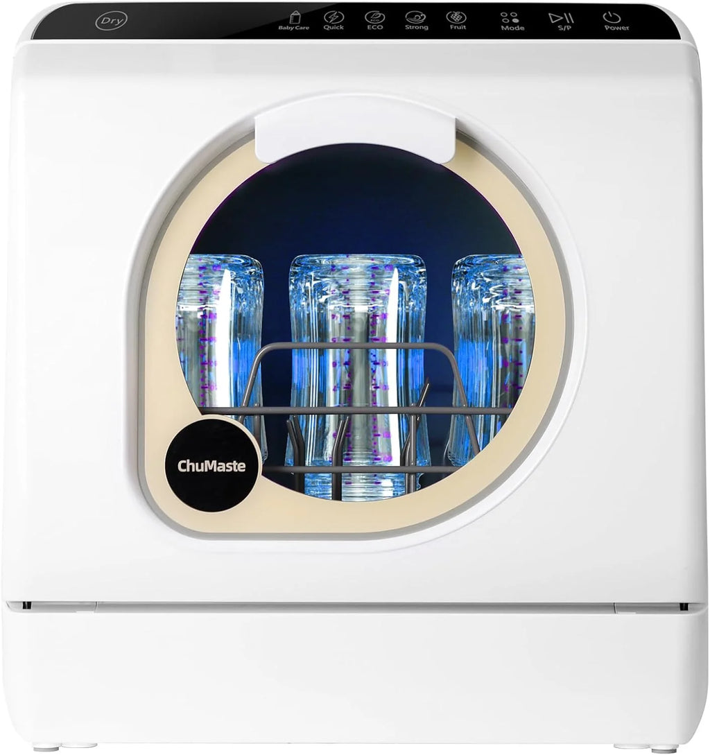 Mini countertop dishwasher. Compact dishwasher with drying function. Double spray arms. Portable countertop dishwasher