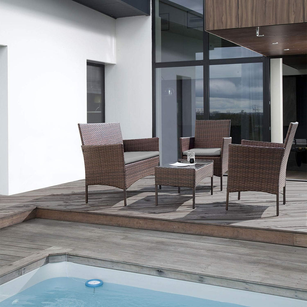 Homall 4 Pieces Outdoor Patio Furniture Sets Rattan Chair Wicker Set, Outdoor Indoor Use Backyard Porch Garden Poolside Balcony Furniture Sets (Grey)