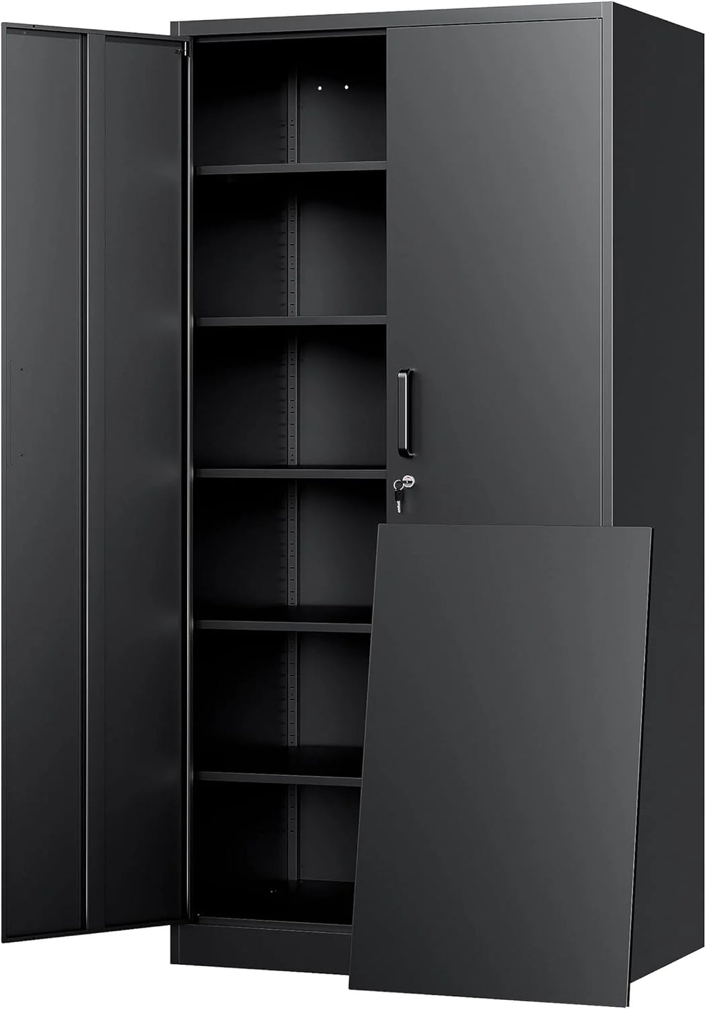 Yizosh Metal Garage Storage Cabinet with 2 Doors and 5 Adjustable Shelves
