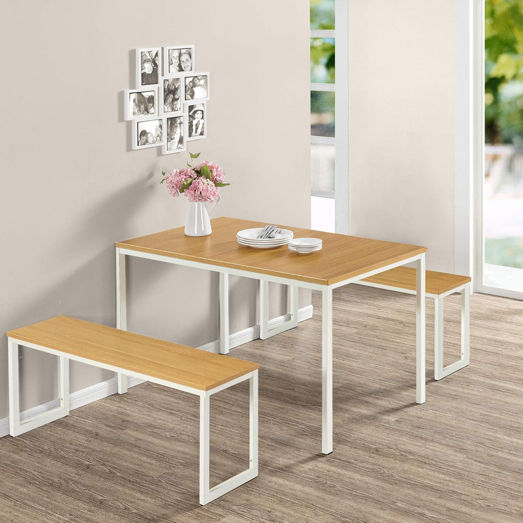 Zinus Louis 48 Inch Black Metal Frame Dining Table with Benches 3 Piece Dining Set