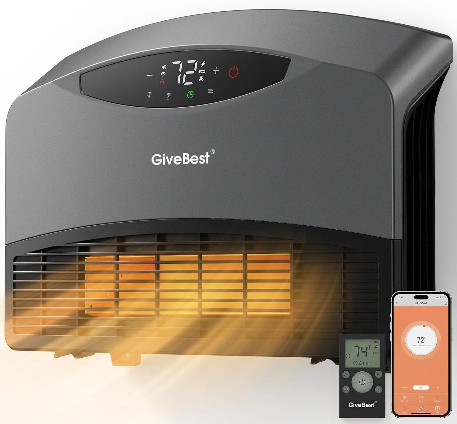 Wall mounted electric heater with WiFi and remote control, floor standing heater 1500W fast coverage for large rooms