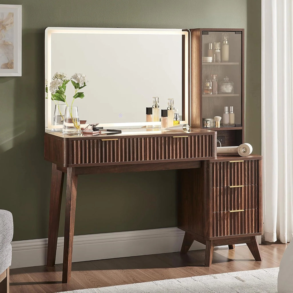 T4TREAM 48 Fluted Makeup Vanity Desk with Large 36 Mirror and Lights