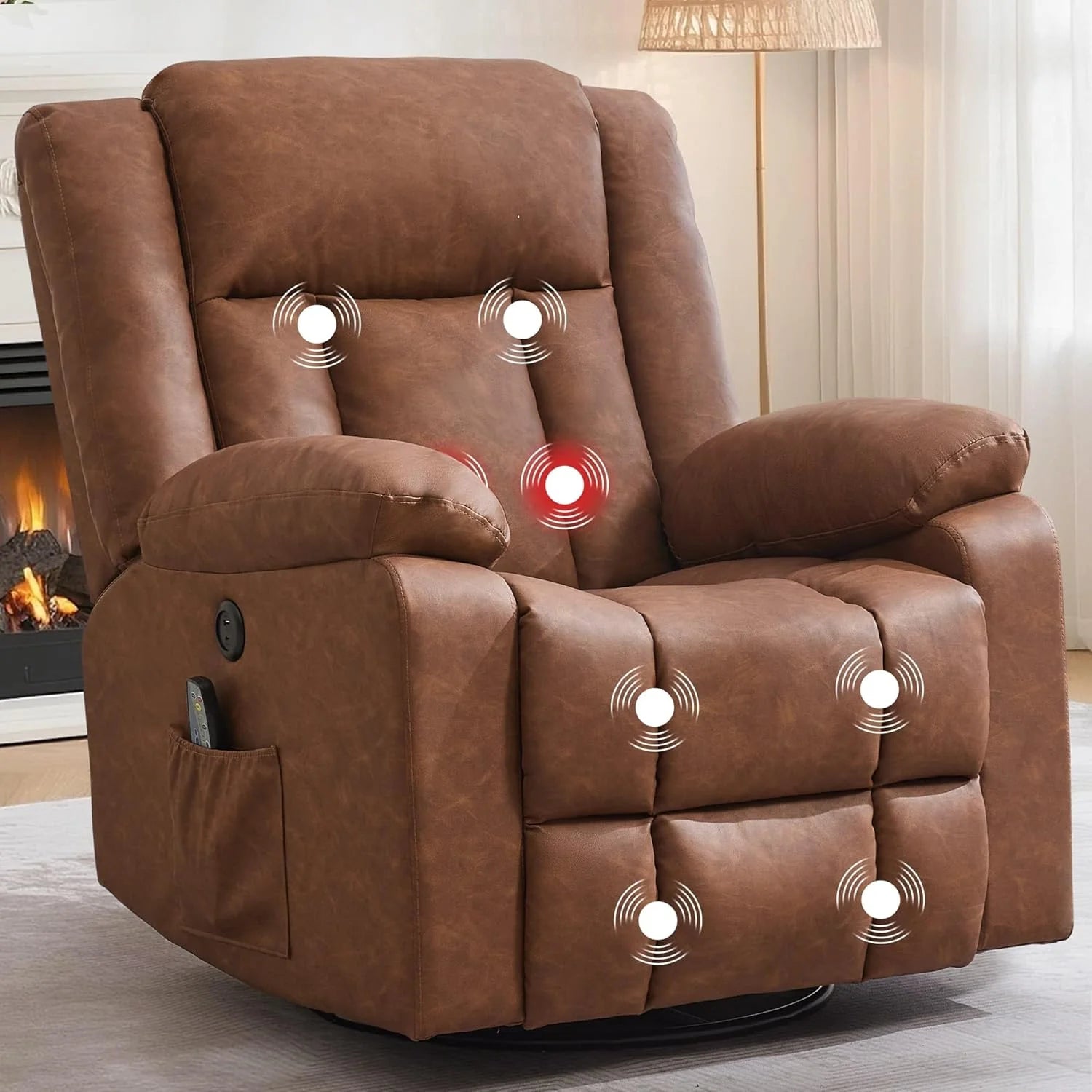 Rocker Recliner, Glider Recliner Chairs for Adults, 360�� Swivel Rocking Chair with Massage and Heating, Nursery Chair