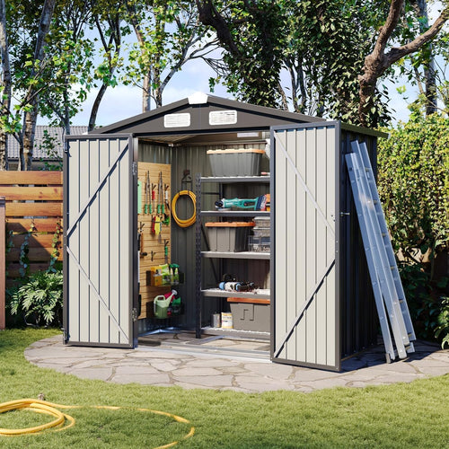 Aoxun 6.2x4ft Shed Outdoor Storage Shed with Lockable Door Metal Garden Tool Shed