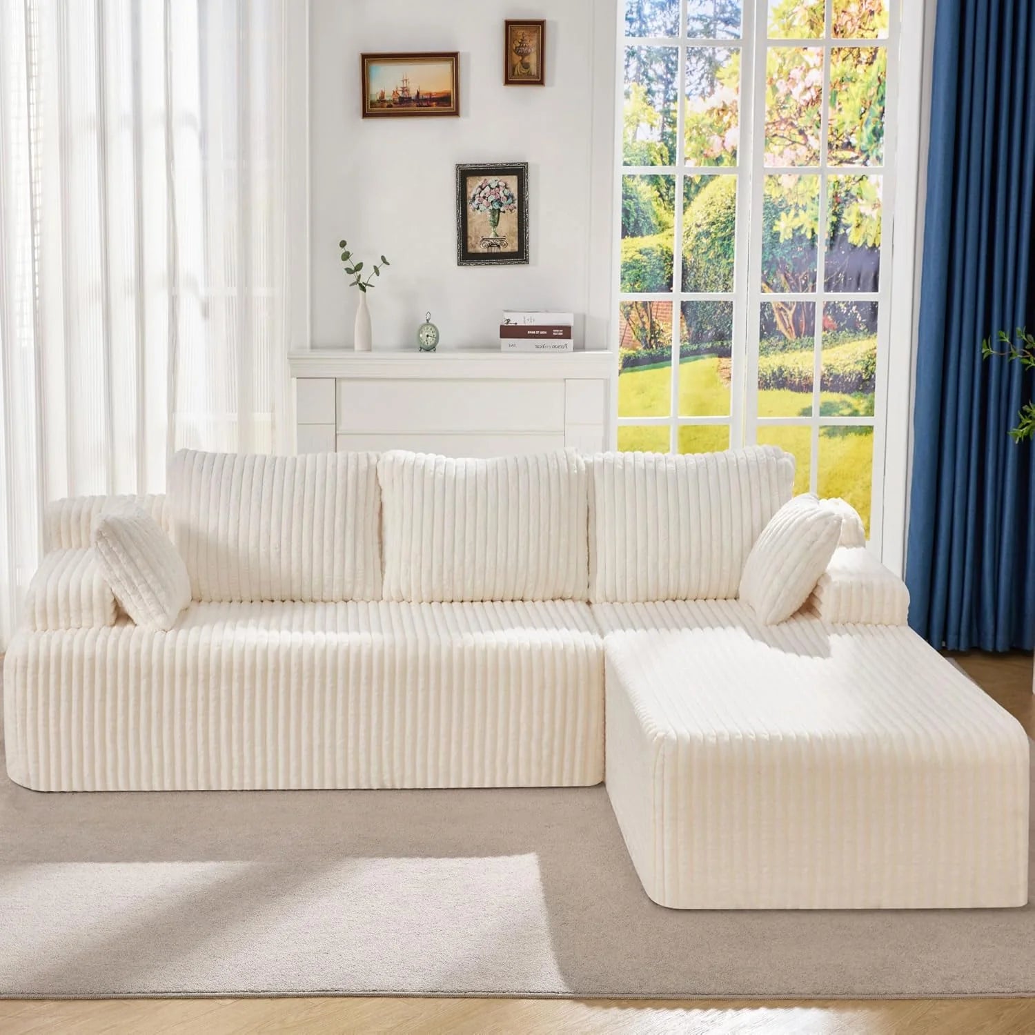 Modular Sectional Sofa Couches L-Shape Couch 3 Seat Modular Sofa Memory Foam Sectional Couches for Living Room, Cloud Couch with Oversized Chaise (Grey Stripe, 96 Left Facing Chaise)