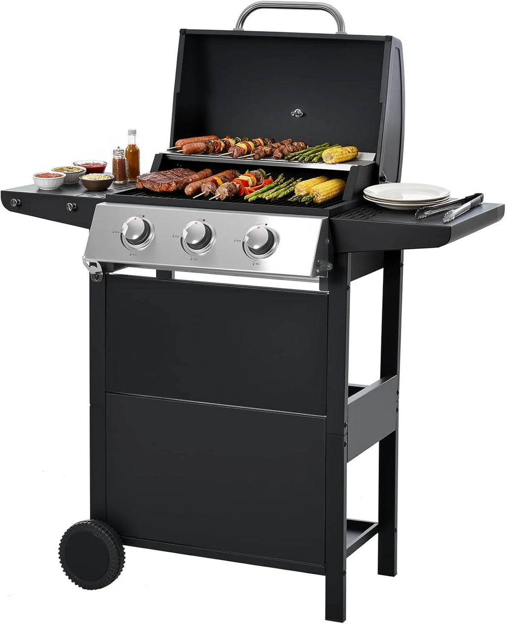 4-Burner Propane Gas BBQ Grill with Side Burner 46500 BTU Output Stainless Steel Barbecue Grill