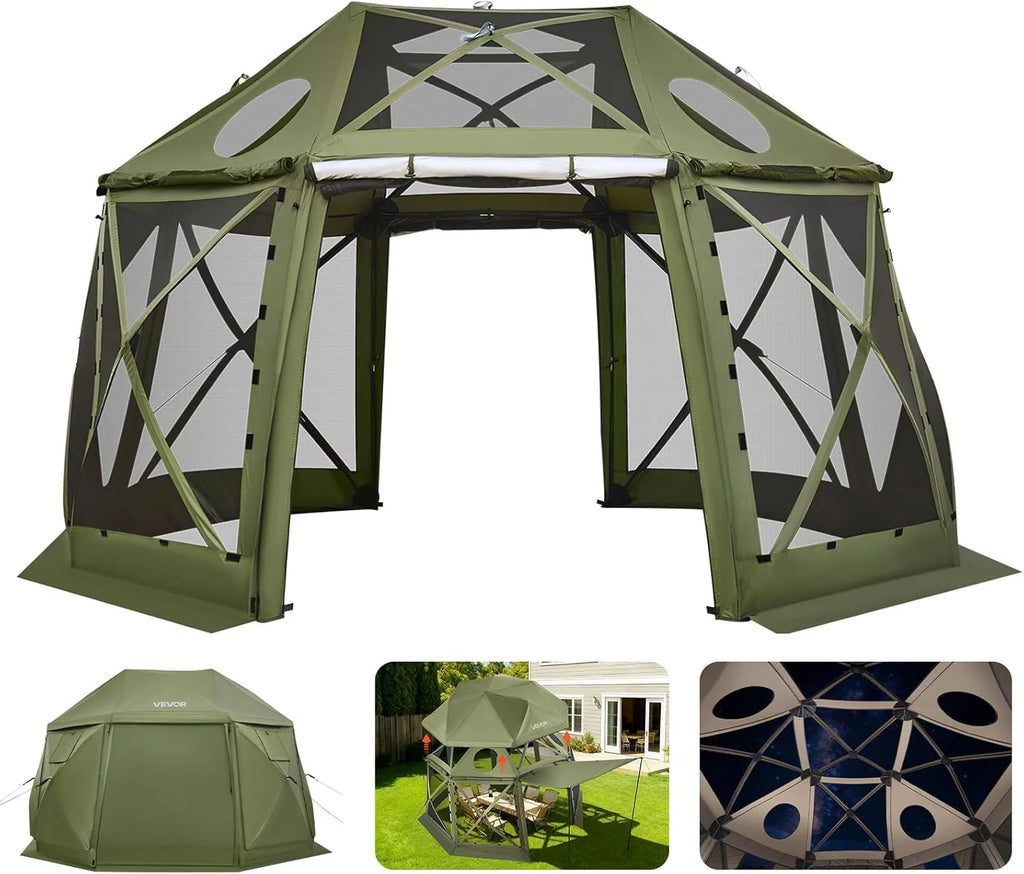 VEVOR 12 * 12ft 6 Sided Pop-up Canopy Shelter Tent with Mesh Windows, Portable Carry Bag