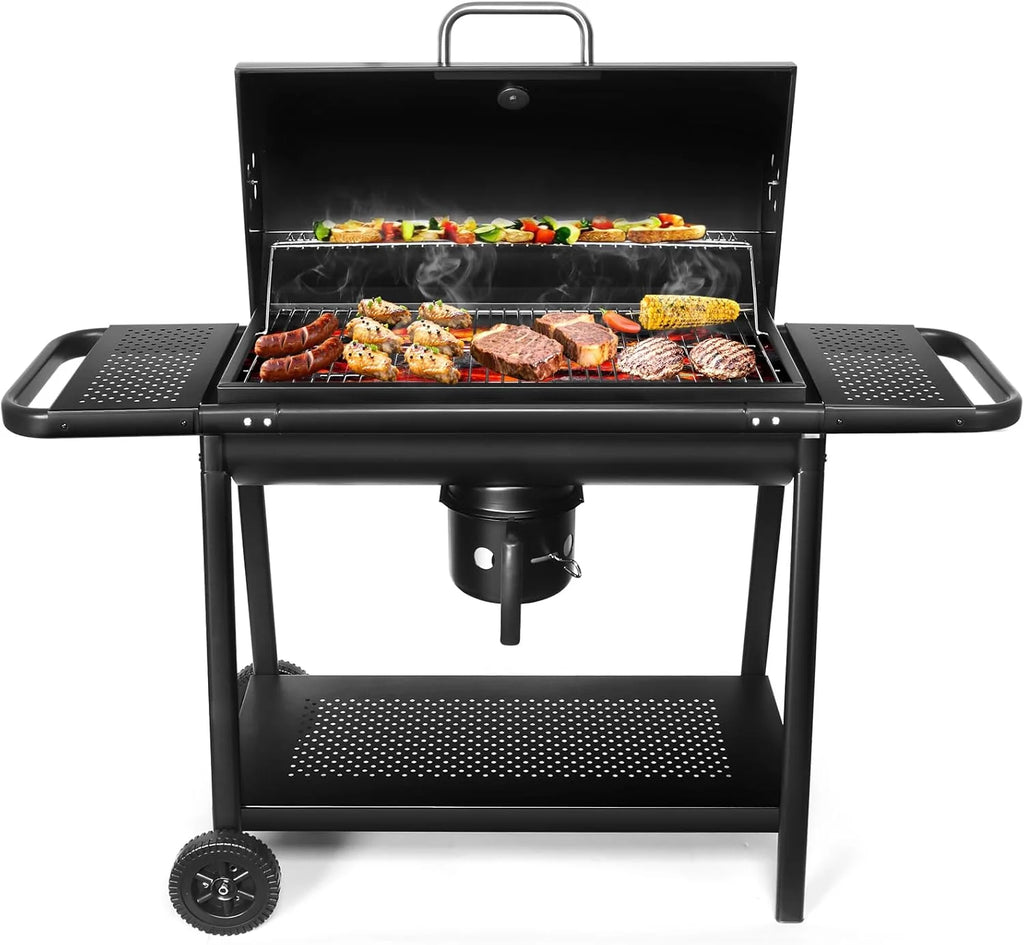 Realcook Charcoal Grill with Offset Smoker: Spacious Barrel Charcoal Grill