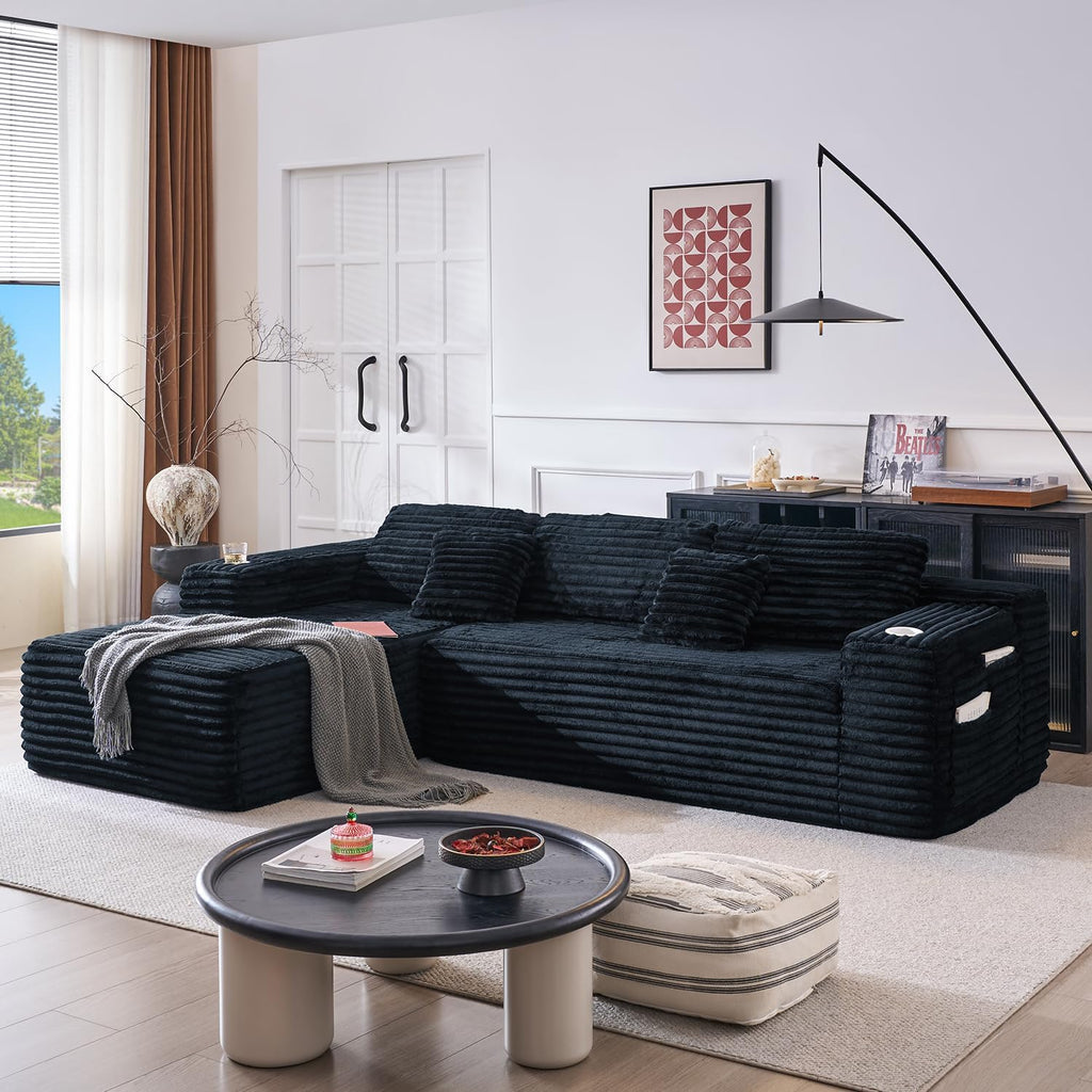 Cloud section sofa with L-shaped recliner modern modular sofa built-in cup holder