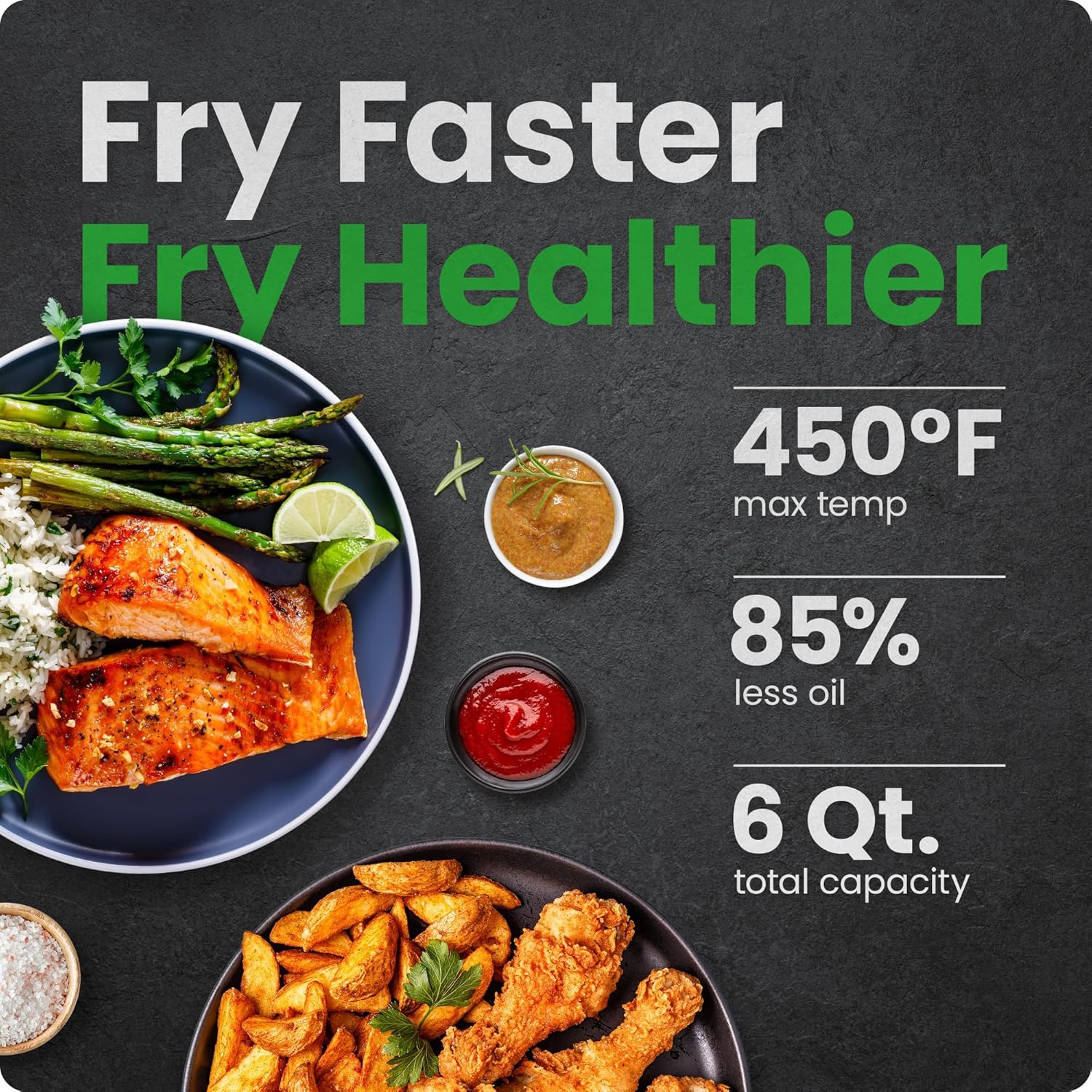 Chefman 6-Quart Double Basket Air Fryer with Easy View Window uses two separate 3-quart nonstick pans.