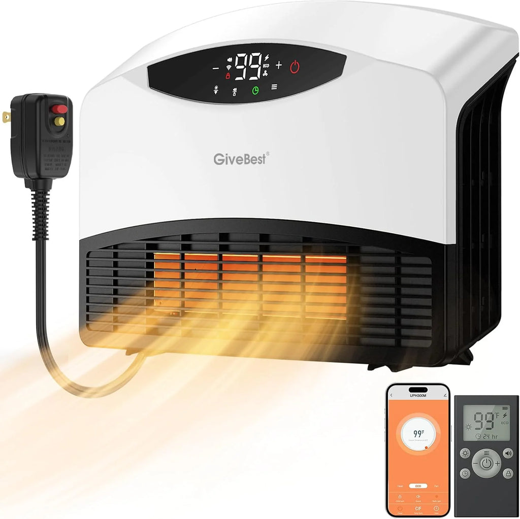 Wall mounted electric heater with WiFi and remote control, floor standing heater 1500W fast coverage for large rooms