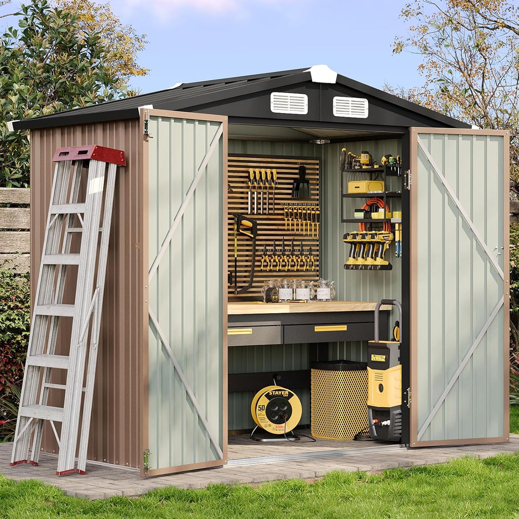 Aoxun 6.2x4 FT Shed Outdoor Storage Shed with Lockable Doors Sloping Roof Metal Garden