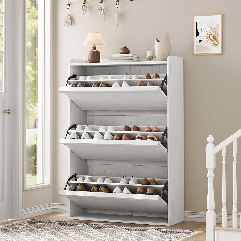 GarveeHome Shoe Cabinet with 3 Flip Drawers Wooden Shoe Organizer Cabinet Shoe Storage Hidden