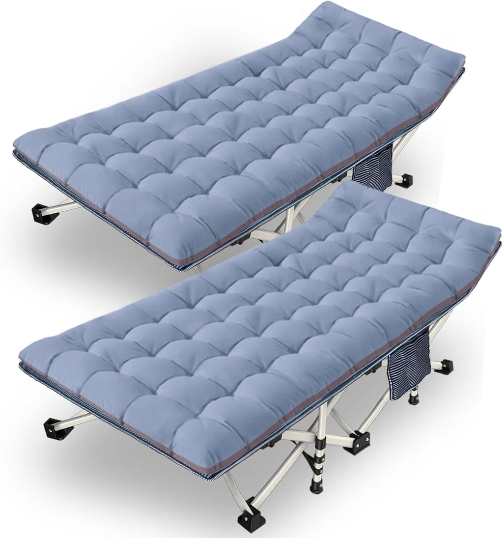 2 Pack Camping Cot with Mattress Comfortable Cot Bed Folding Cot Heavy Duty Cots for Sleeping with Carry Bag for Adults Kids Guest Bed Outdoor Indoor Home