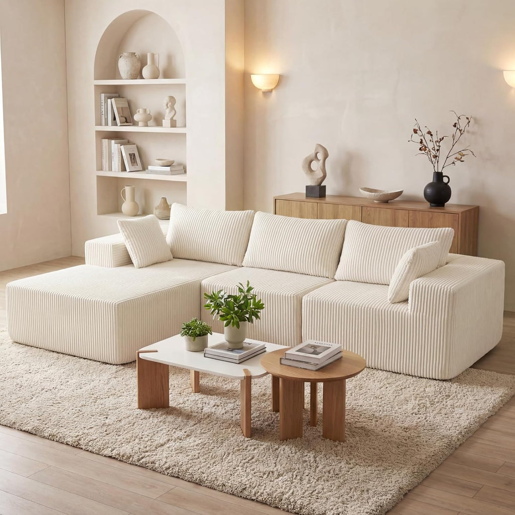 DUMOS 108 Boneless Couch, Cloud Sectional Couch with L-Shape Chaise, Modular Sectional Sofa with Deep Seat, Upholstered Couch for Living Room Bedroom, No Assembly Required (Grey, Left Facing Chaise)