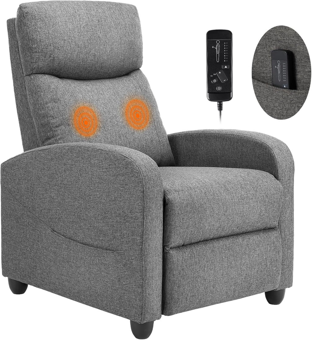 Sweetcrispy Massage Recliner Chair for Adults, Adjustable Home Theater Seating with Lumbar Support for Living Room, Modern Fabric Reclining, Light Grey
