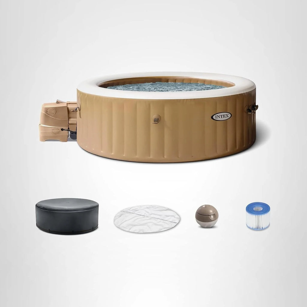 Intex PureSpa 6 Person Bubble Massage Inflatable Hot Tub Spa Set Tan Spa Plus Water Heater Pump