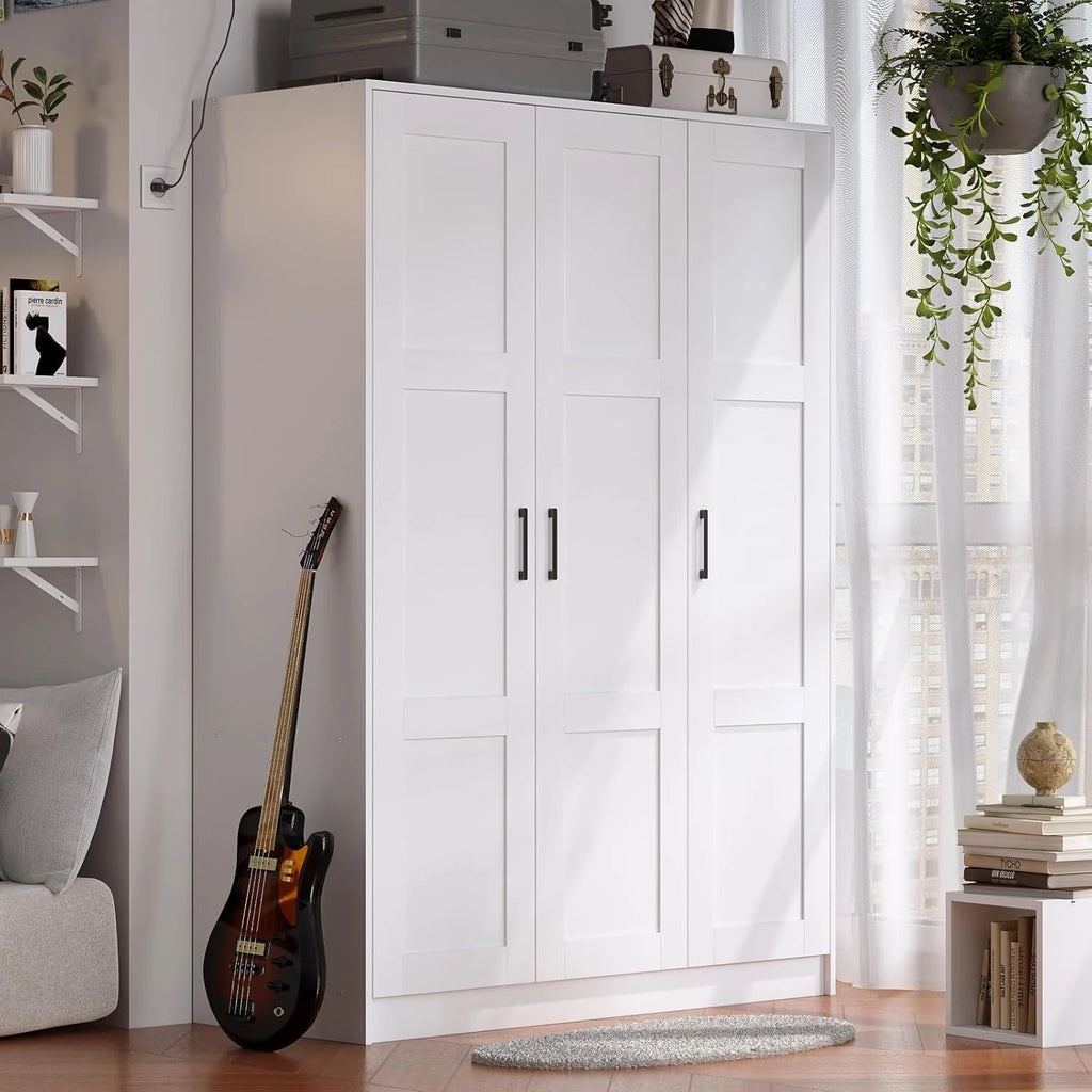3 Doors Wooden Wardrobe Closet Armoire Bedroom Large Capacity Freestanding Armoire