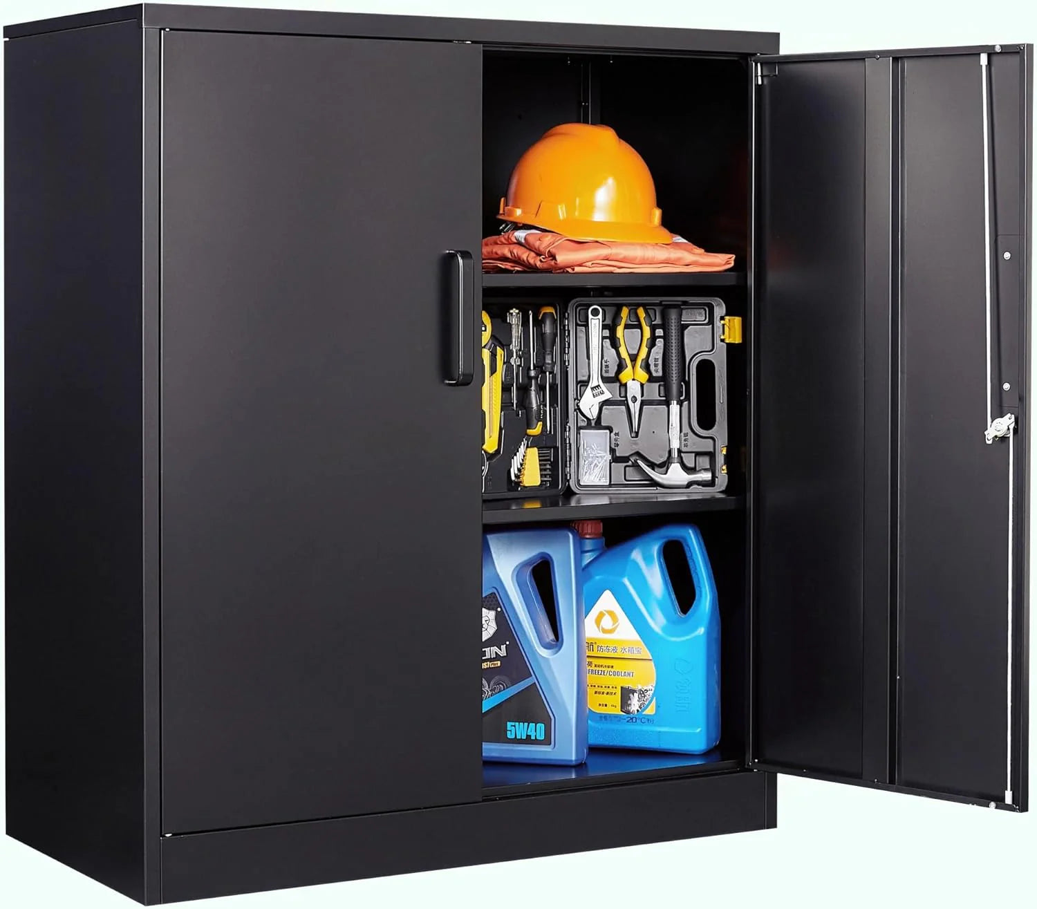 Metal Storage Cabinet with 2 Doors and 6 Shelves,Black Metal Cabinet with Lock,71 Lockable Garage Storage Cabinets,Locking File Cabinet,Steel Tool Cabinets for Home,Office,Garage,Shop,School