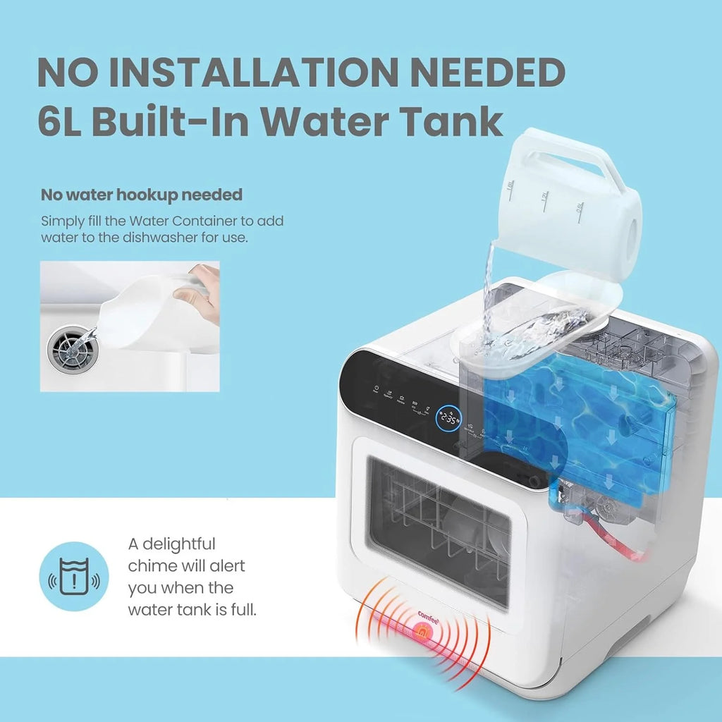 COMFEE' Portable Mini Dishwasher Countertop with 5L Built-in Water Tank