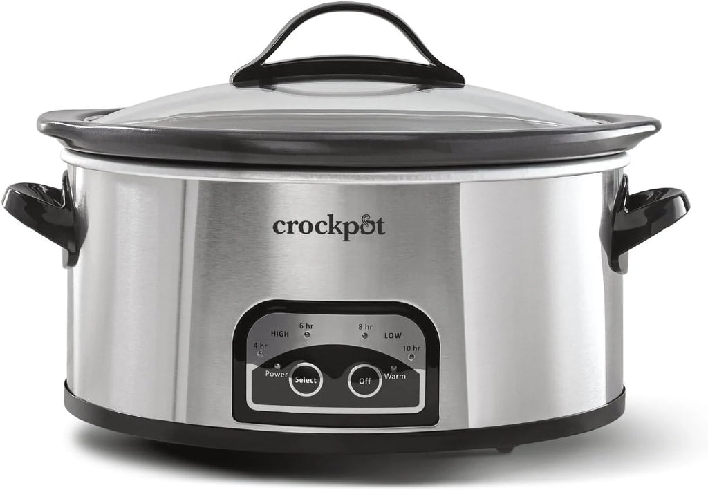 Large 8-Quart Programmable Slow Cooker with Auto Warm Setting Black Stainless Steel